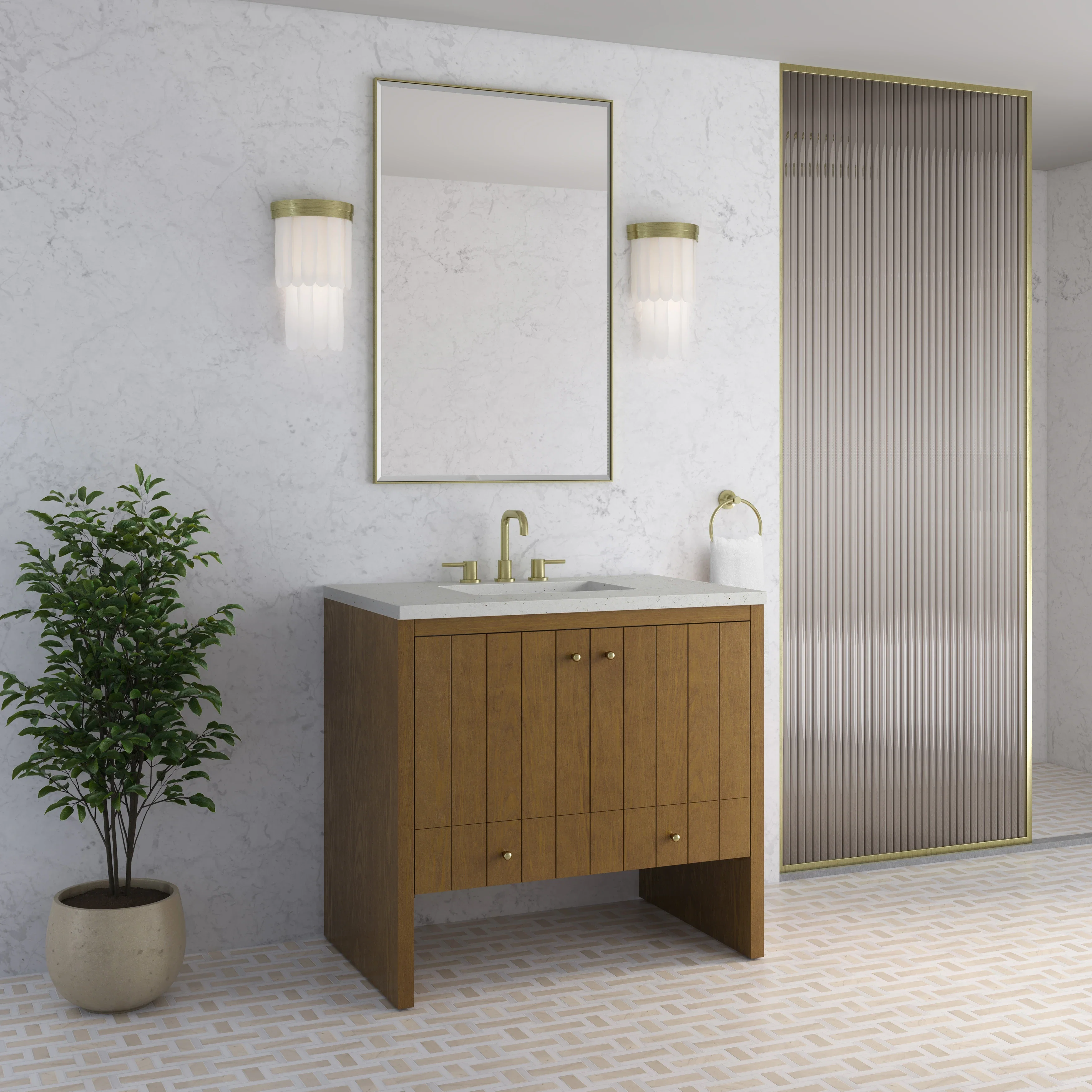 Hudson 36" Single Vanity, Honey Oak w/ 3 CM Lime Delight Silestone Top