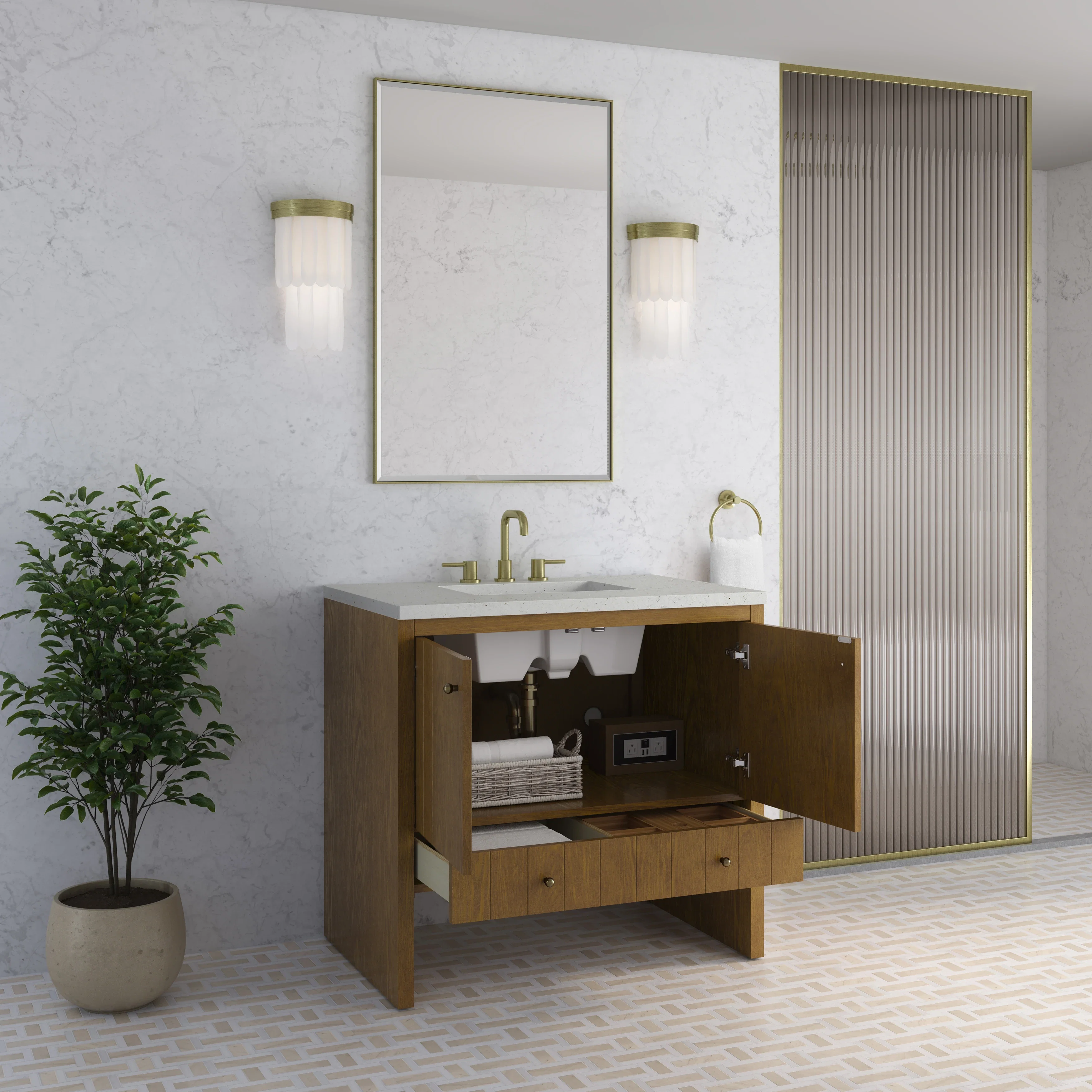 Hudson 36" Single Vanity, Honey Oak w/ 3 CM Lime Delight Silestone Top
