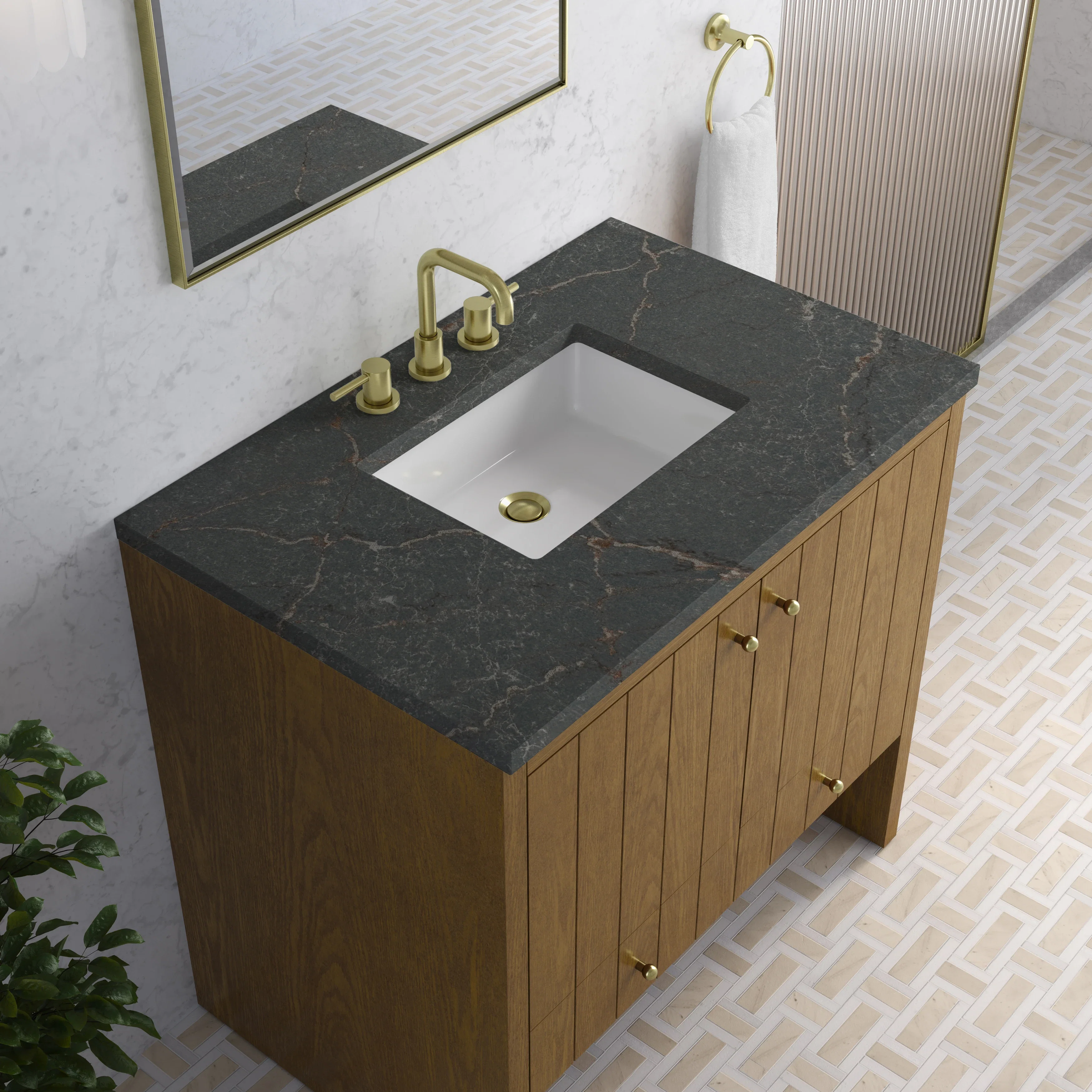Hudson 36" Single Vanity, Honey Oak w/ 3 CM Parisien Bleu Silestone Top
