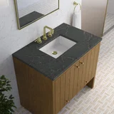 Hudson 36" Single Vanity, Honey Oak w/ 3 CM Parisien Bleu Silestone Top