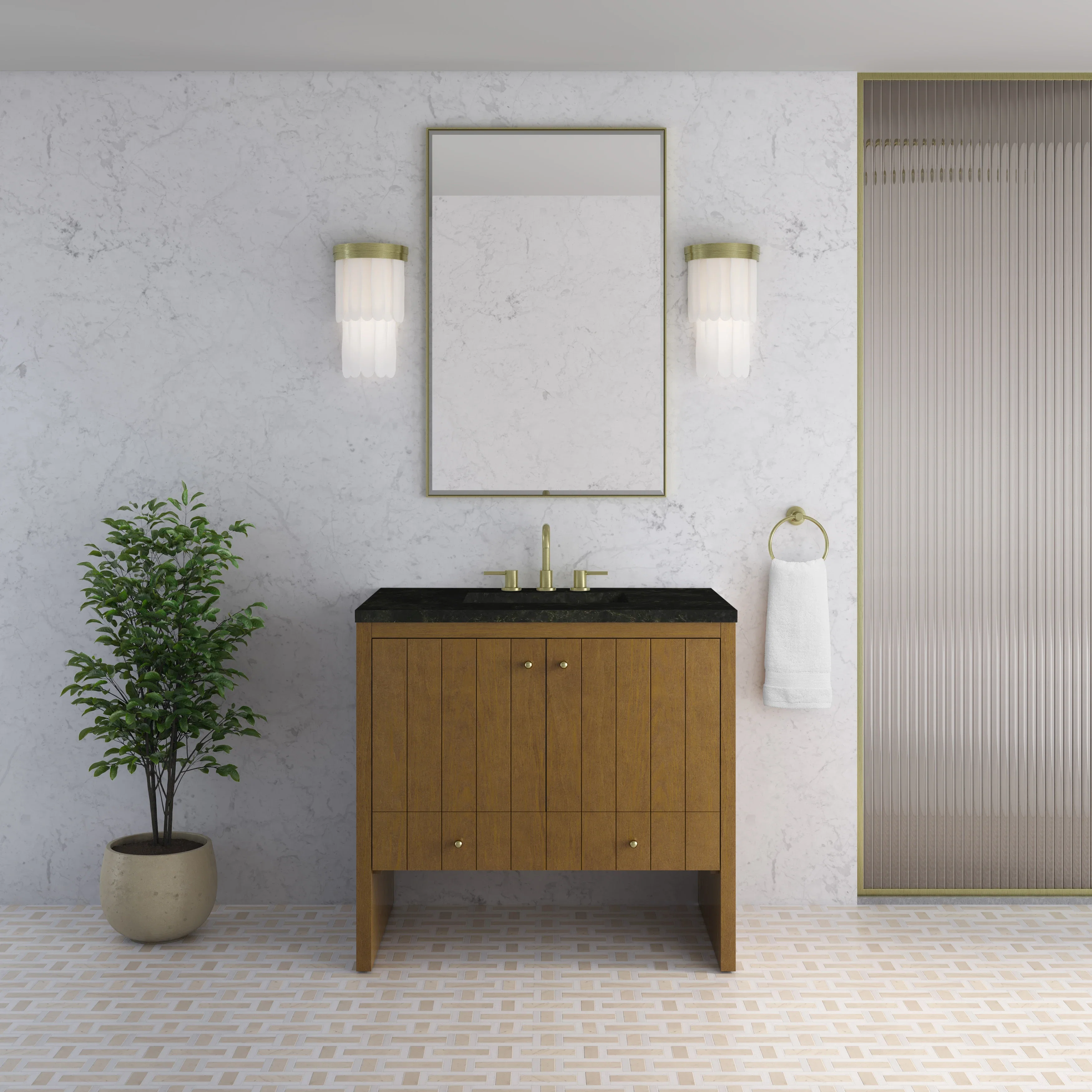 Hudson 36" Single Vanity, Honey Oak w/ 3 CM Phantome Eclos Top