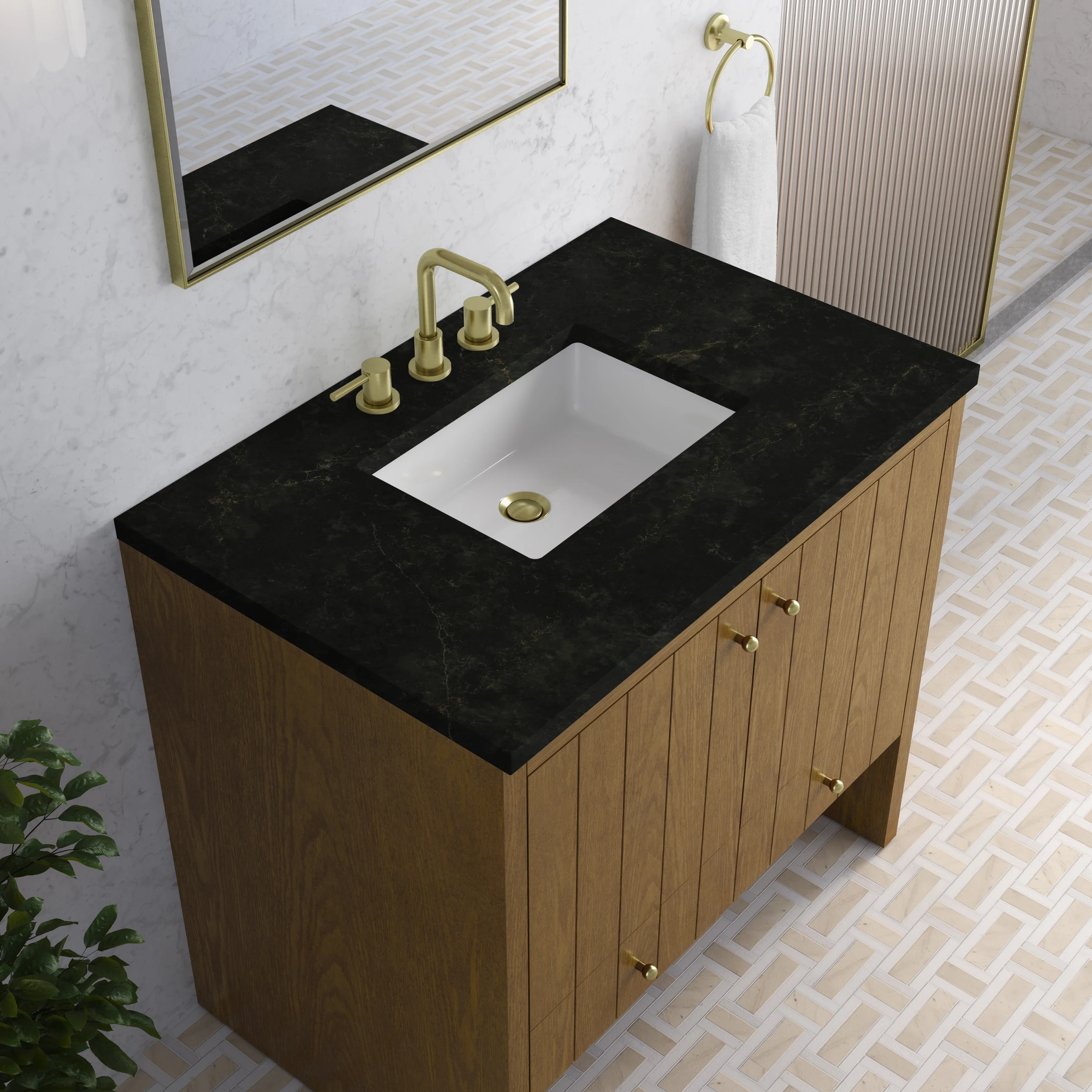 Hudson 36" Single Vanity, Honey Oak w/ 3 CM Phantome Eclos Top