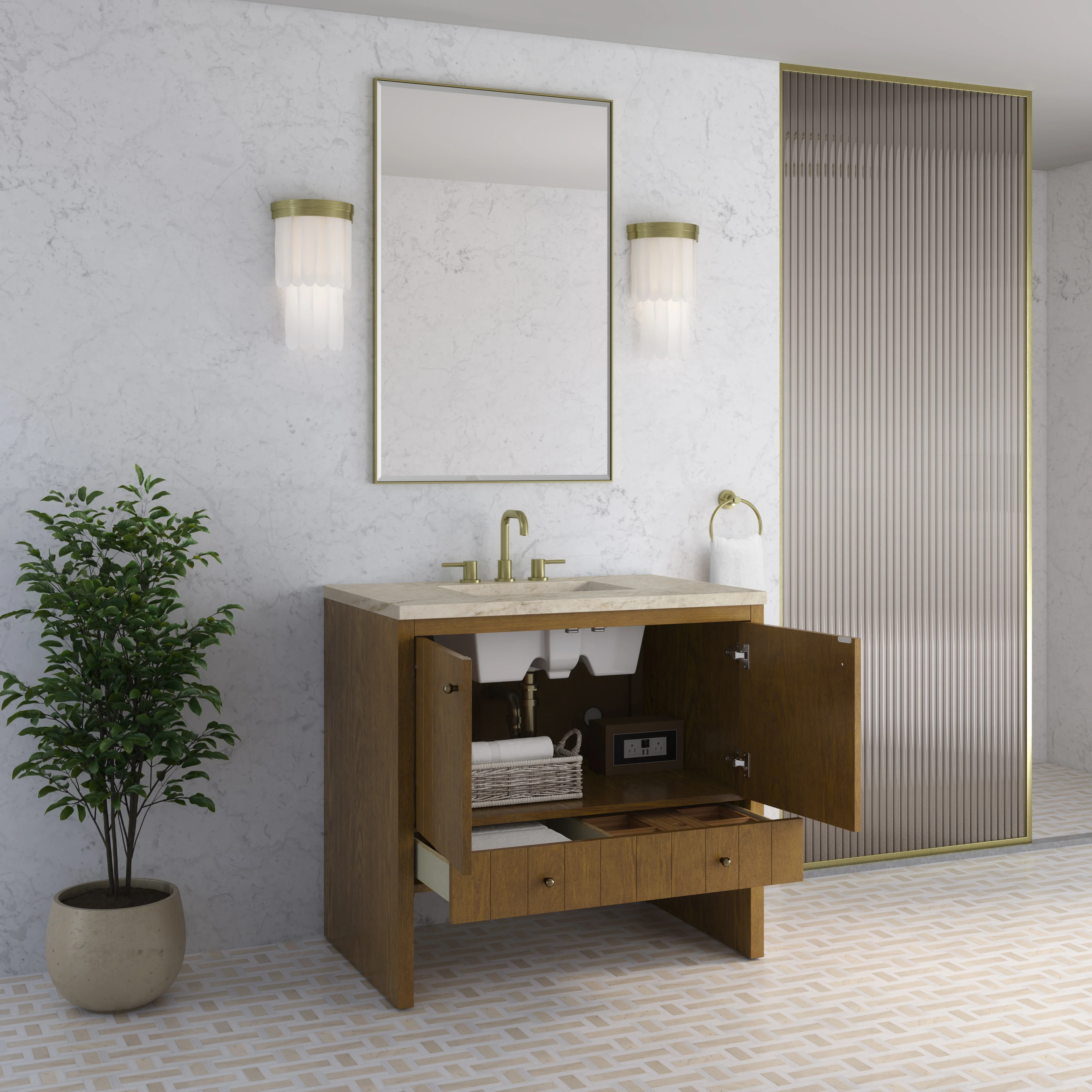 Hudson 36" Single Vanity, Honey Oak w/ 3 CM Tajnar Eclos Top