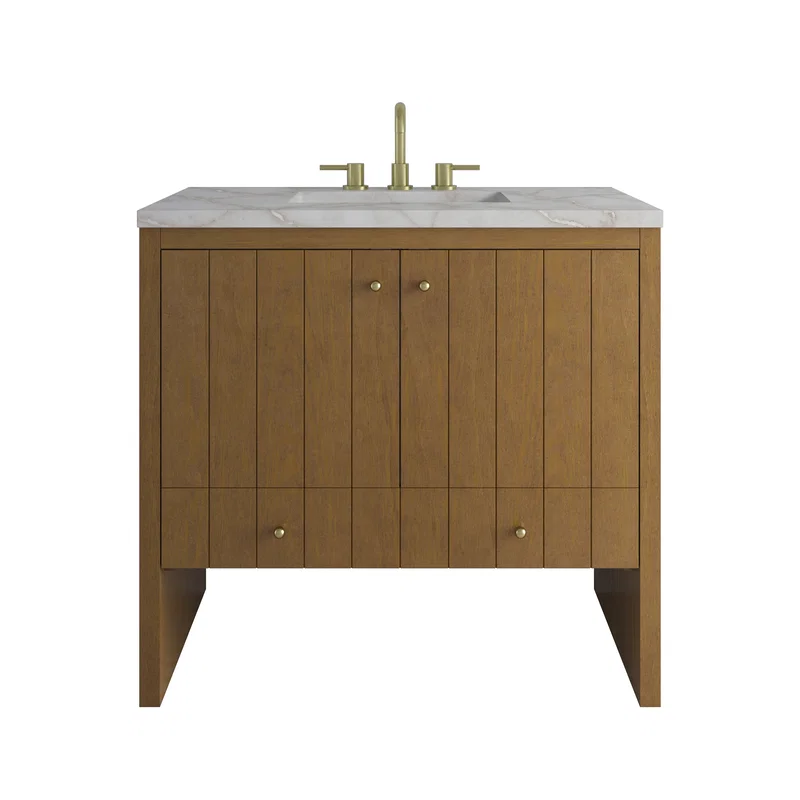 Hudson 36" Single Vanity, Honey Oak w/ 3 CM Victorian Silver Silestone Top