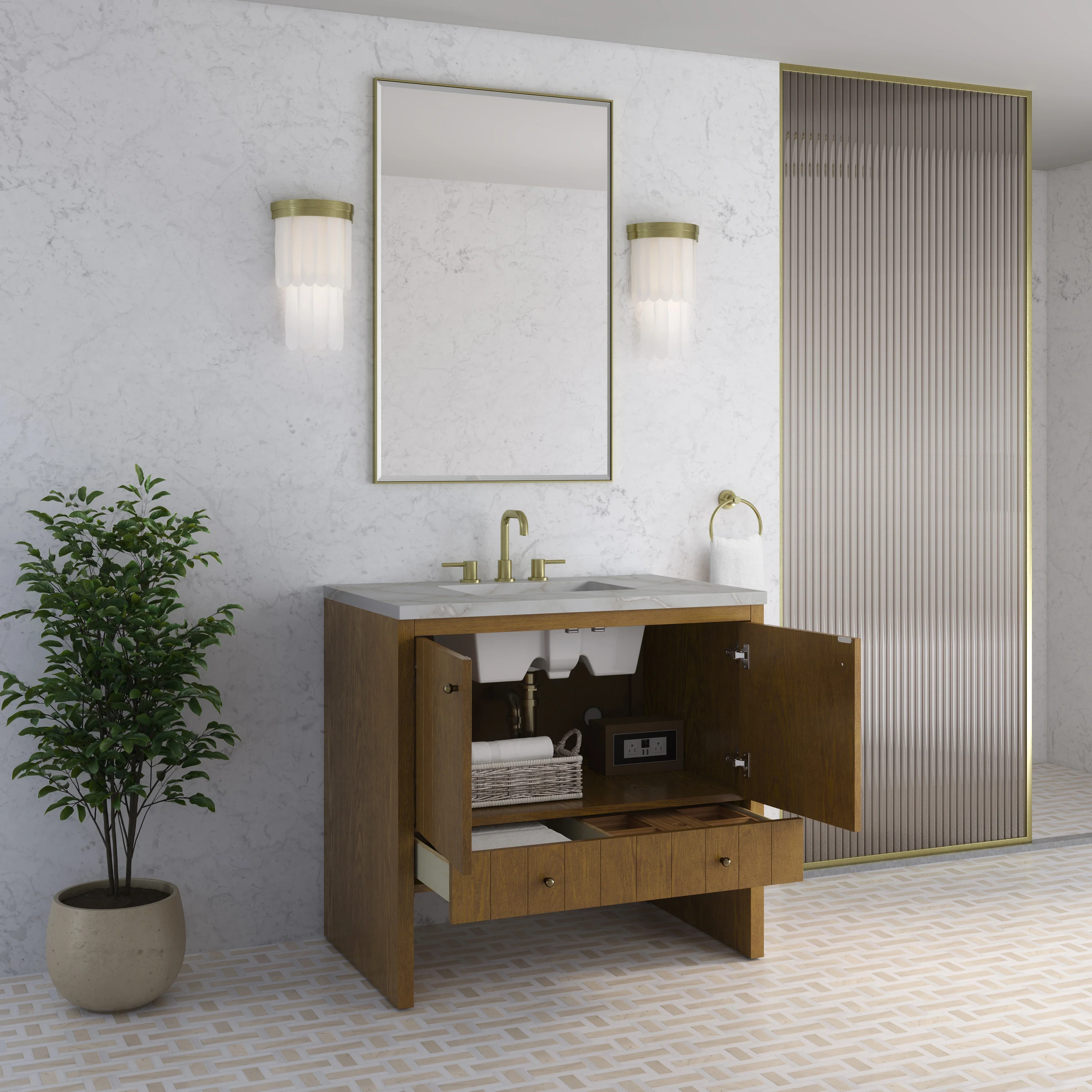 Hudson 36" Single Vanity, Honey Oak w/ 3 CM Victorian Silver Silestone Top