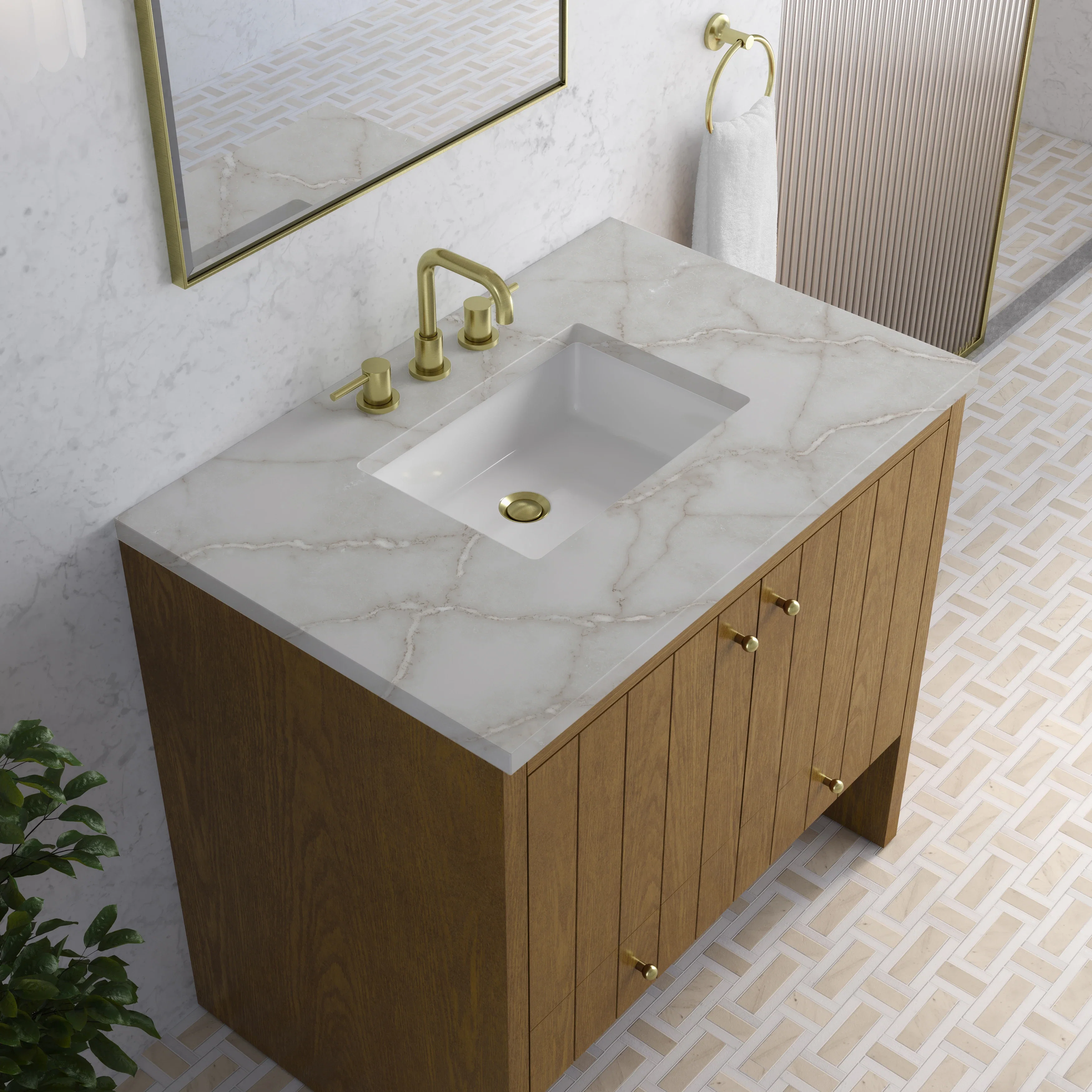 Hudson 36" Single Vanity, Honey Oak w/ 3 CM Victorian Silver Silestone Top