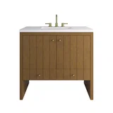 Hudson 36" Single Vanity, Honey Oak w/ 3 CM White Zeus Silestone Top
