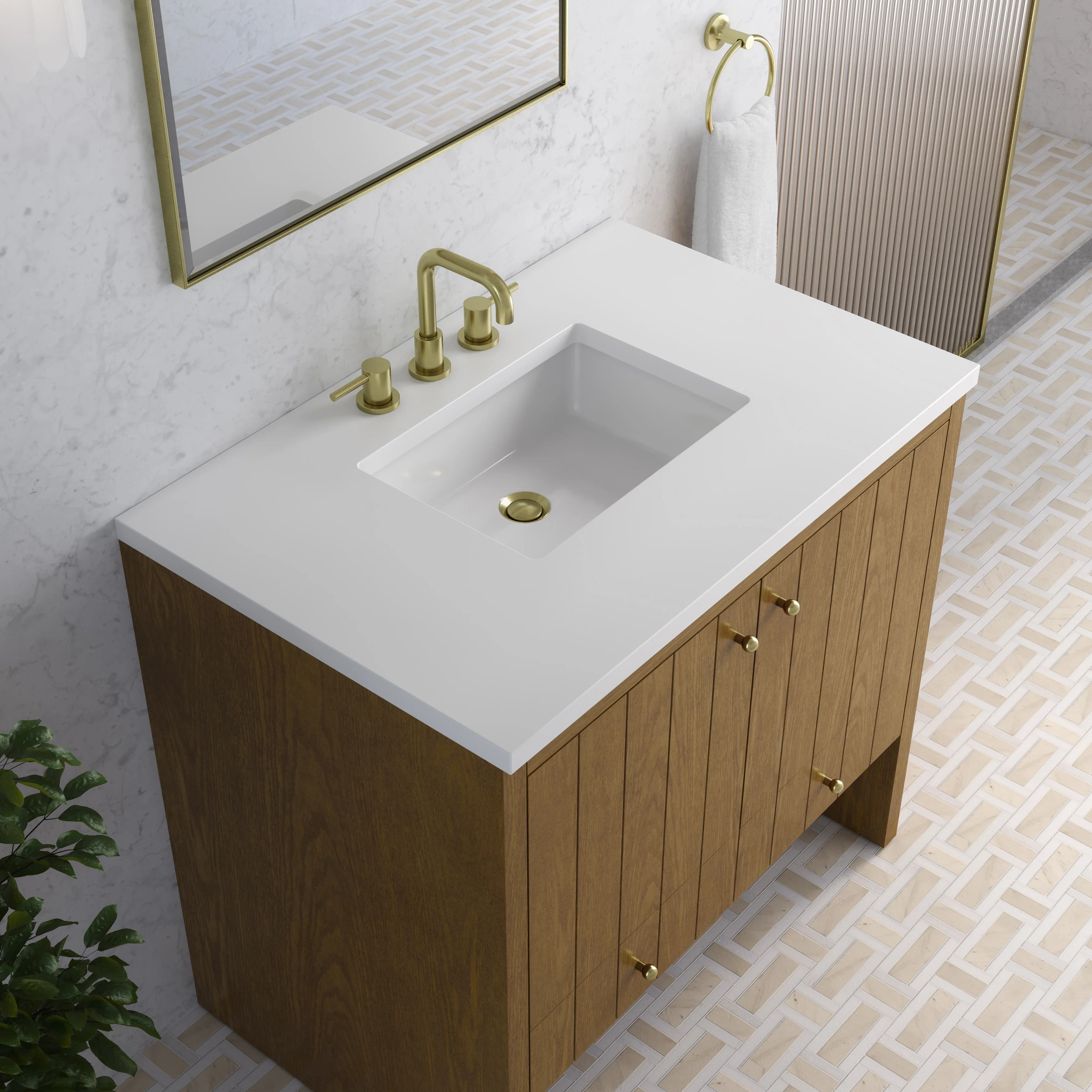 Hudson 36" Single Vanity, Honey Oak w/ 3 CM White Zeus Silestone Top