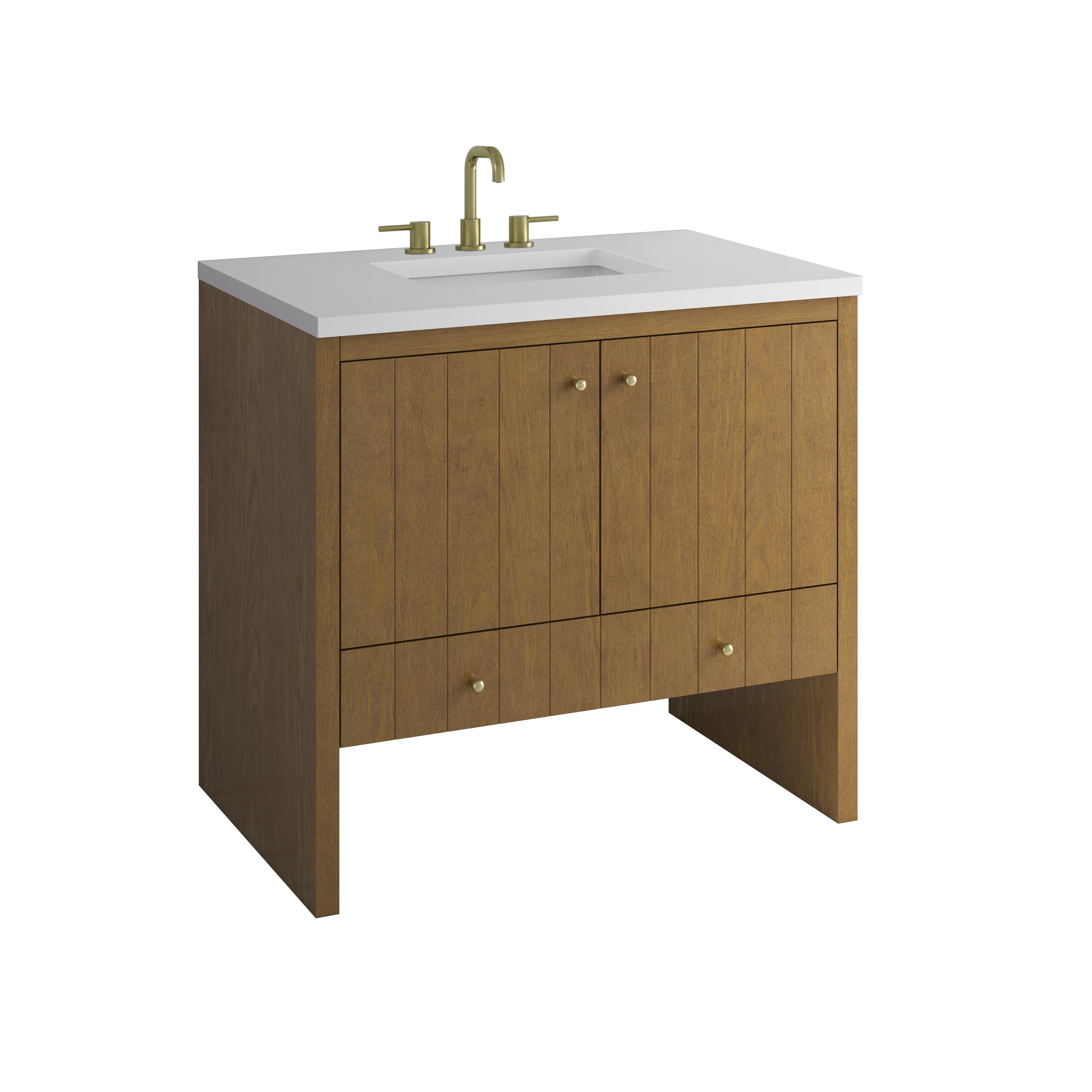 Hudson 36" Single Vanity, Honey Oak w/ 3 CM White Zeus Silestone Top