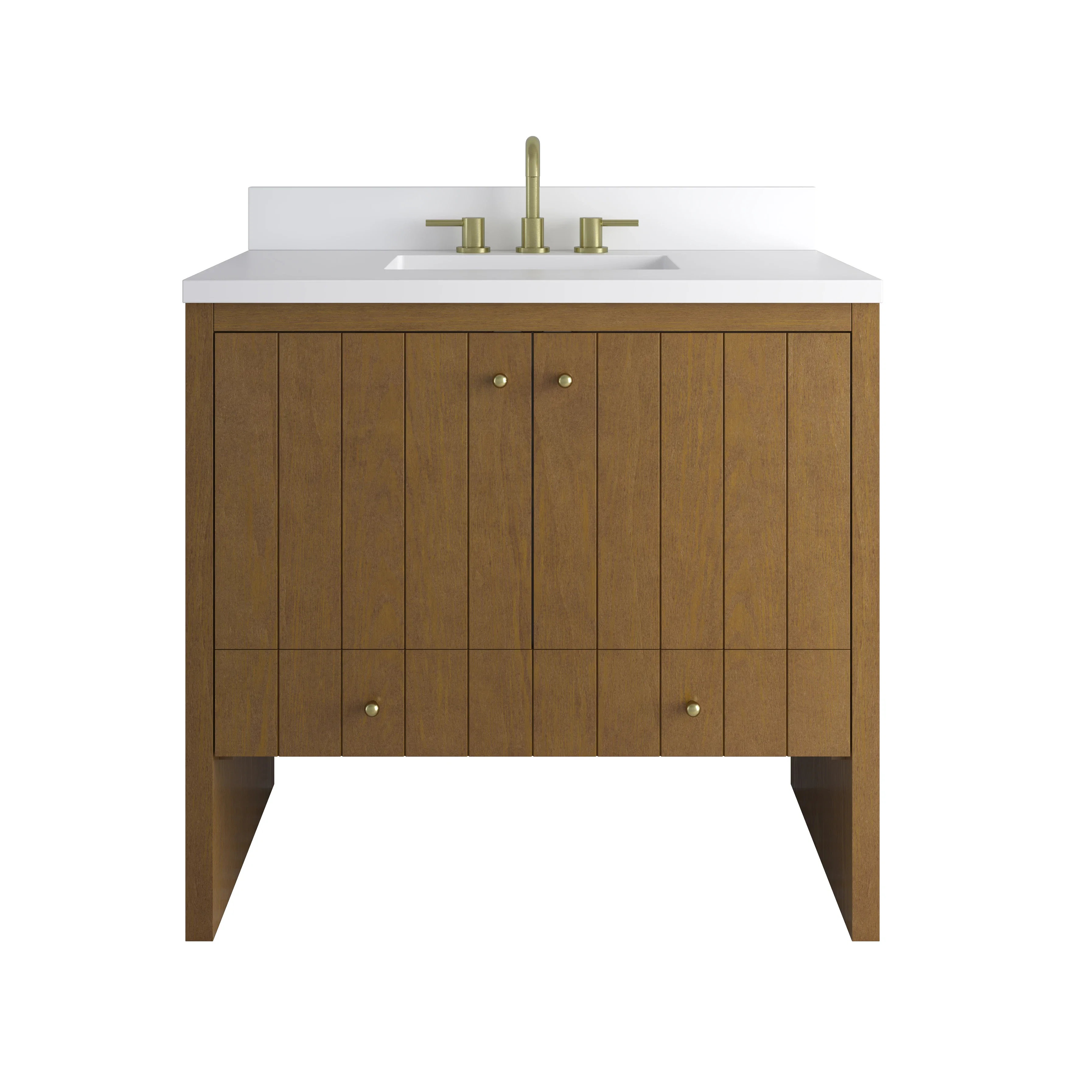 Hudson 36" Single Vanity, Honey Oak w/ 3 CM White Zeus Silestone Top