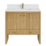 Hudson 36" Single Vanity, Light Natural Oak w/ Single Hole 3 CM White Zeus Top & Backsplash