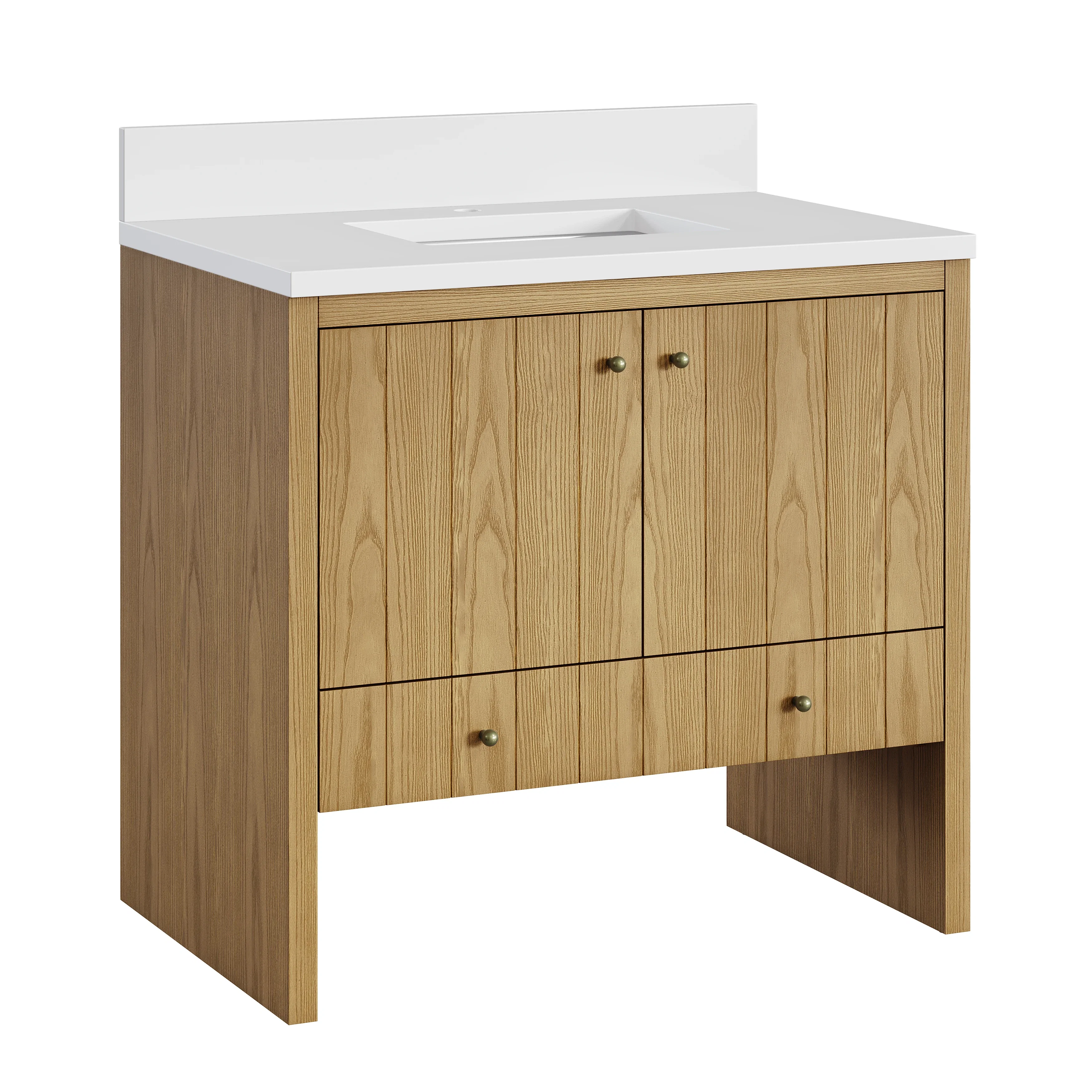 Hudson 36" Single Vanity, Light Natural Oak w/ Single Hole 3 CM White Zeus Top & Backsplash