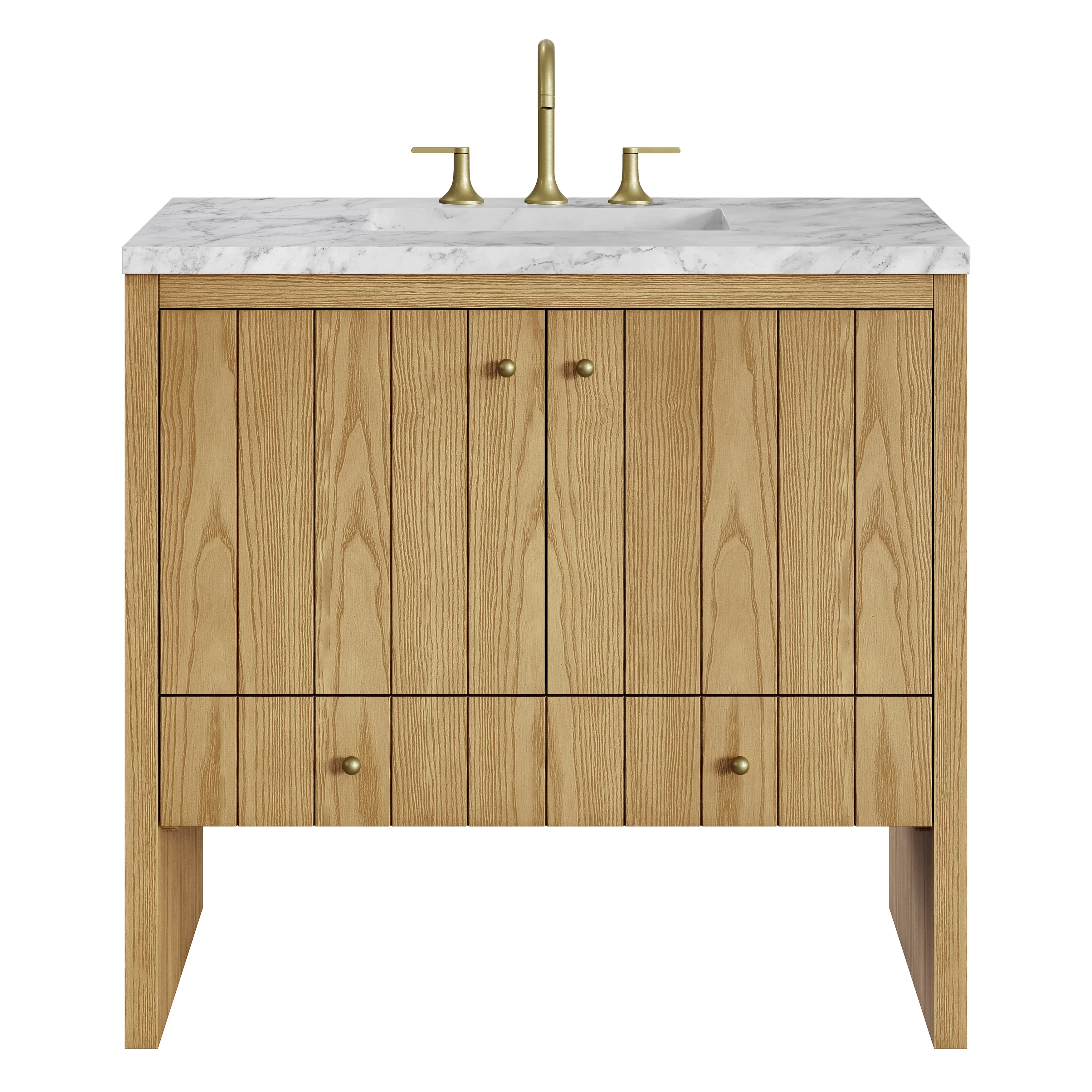Hudson 36" Single Vanity, Light Natural Oak w/ 3 CM Carrara Marble Top
