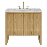 Hudson 36" Single Vanity, Light Natural Oak w/ 3 CM Carrara Marble Top