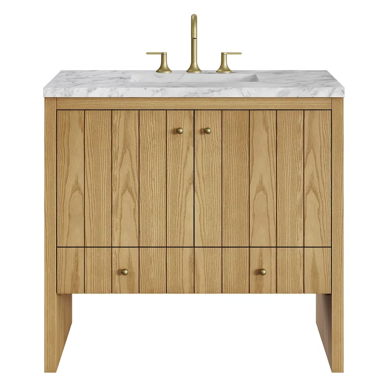 Hudson 36" Single Vanity, Light Natural Oak w/ 3 CM Carrara Marble Top
