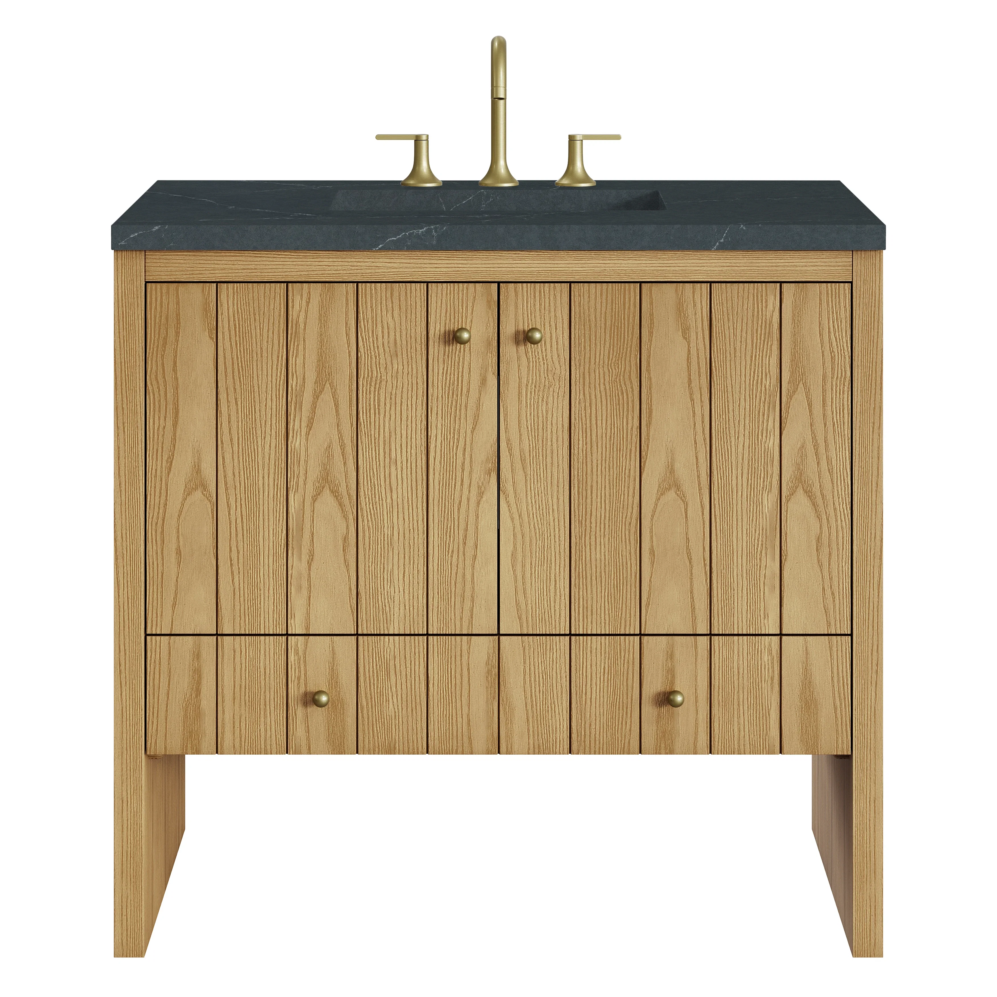 Hudson 36" Single Vanity, Light Natural Oak w/ 3 CM Charcoal Soapstone Top