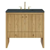 Hudson 36" Single Vanity, Light Natural Oak w/ 3 CM Charcoal Soapstone Top
