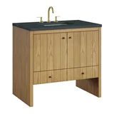 Hudson 36" Single Vanity, Light Natural Oak w/ 3 CM Charcoal Soapstone Top