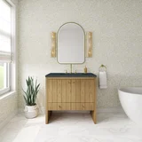 Hudson 36" Single Vanity, Light Natural Oak w/ 3 CM Charcoal Soapstone Top