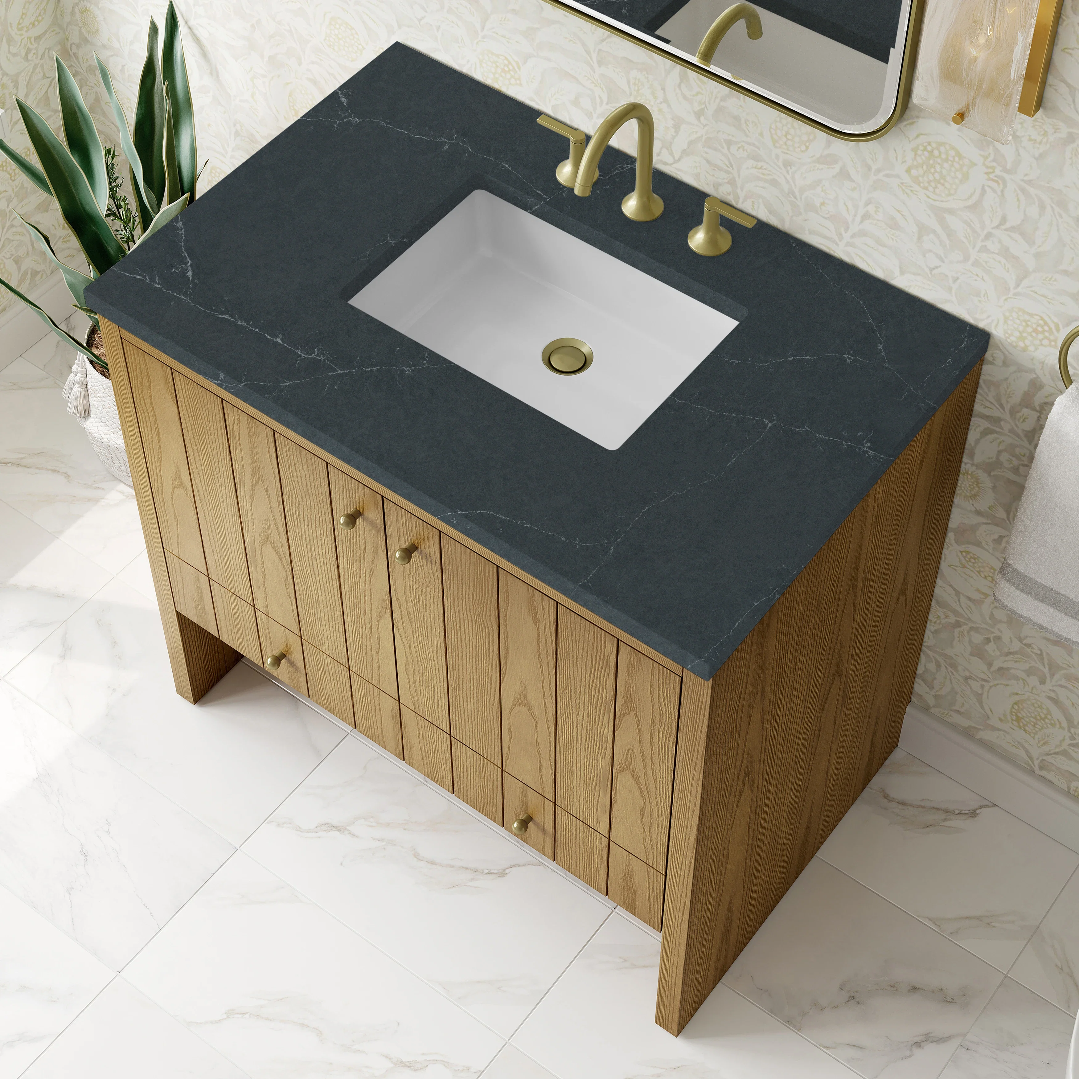 Hudson 36" Single Vanity, Light Natural Oak w/ 3 CM Charcoal Soapstone Top