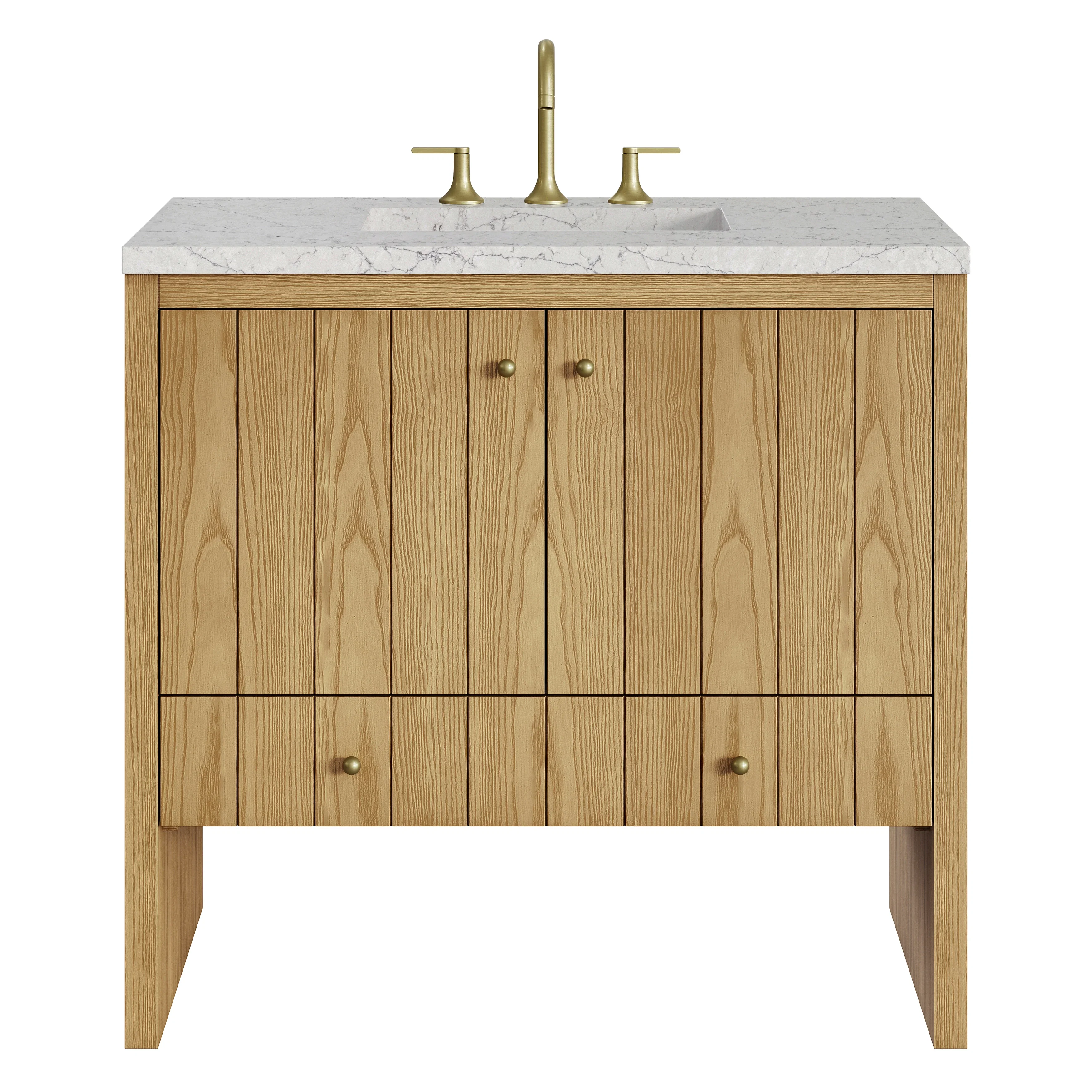 Hudson 36" Single Vanity, Light Natural Oak w/ 3 CM Eternal Jasmine Pearl Top