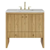 Hudson 36" Single Vanity, Light Natural Oak w/ 3 CM Eternal Jasmine Pearl Top