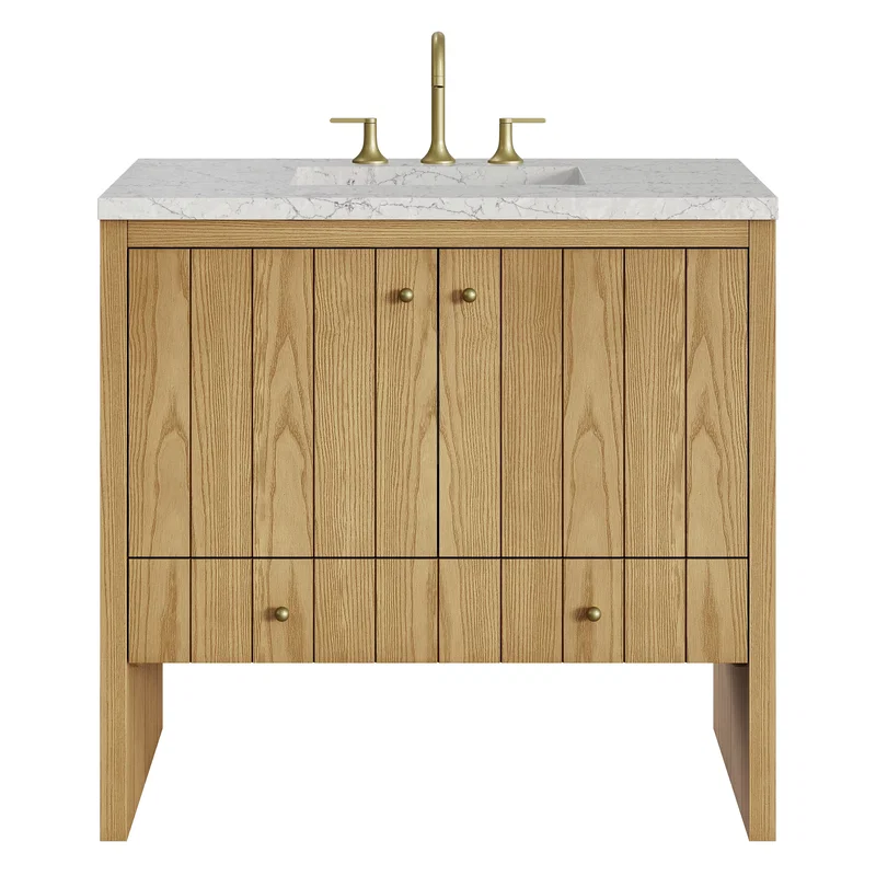 Hudson 36" Single Vanity, Light Natural Oak w/ 3 CM Eternal Jasmine Pearl Top
