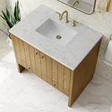 Hudson 36" Single Vanity, Light Natural Oak w/ 3 CM Eternal Jasmine Pearl Top