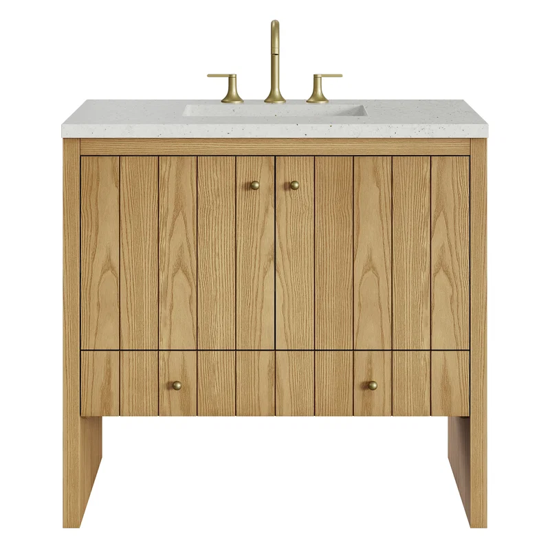 Hudson 36" Single Vanity, Light Natural Oak w/ 3 CM Lime Delight Top