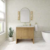 Hudson 36" Single Vanity, Light Natural Oak w/ 3 CM Lime Delight Top