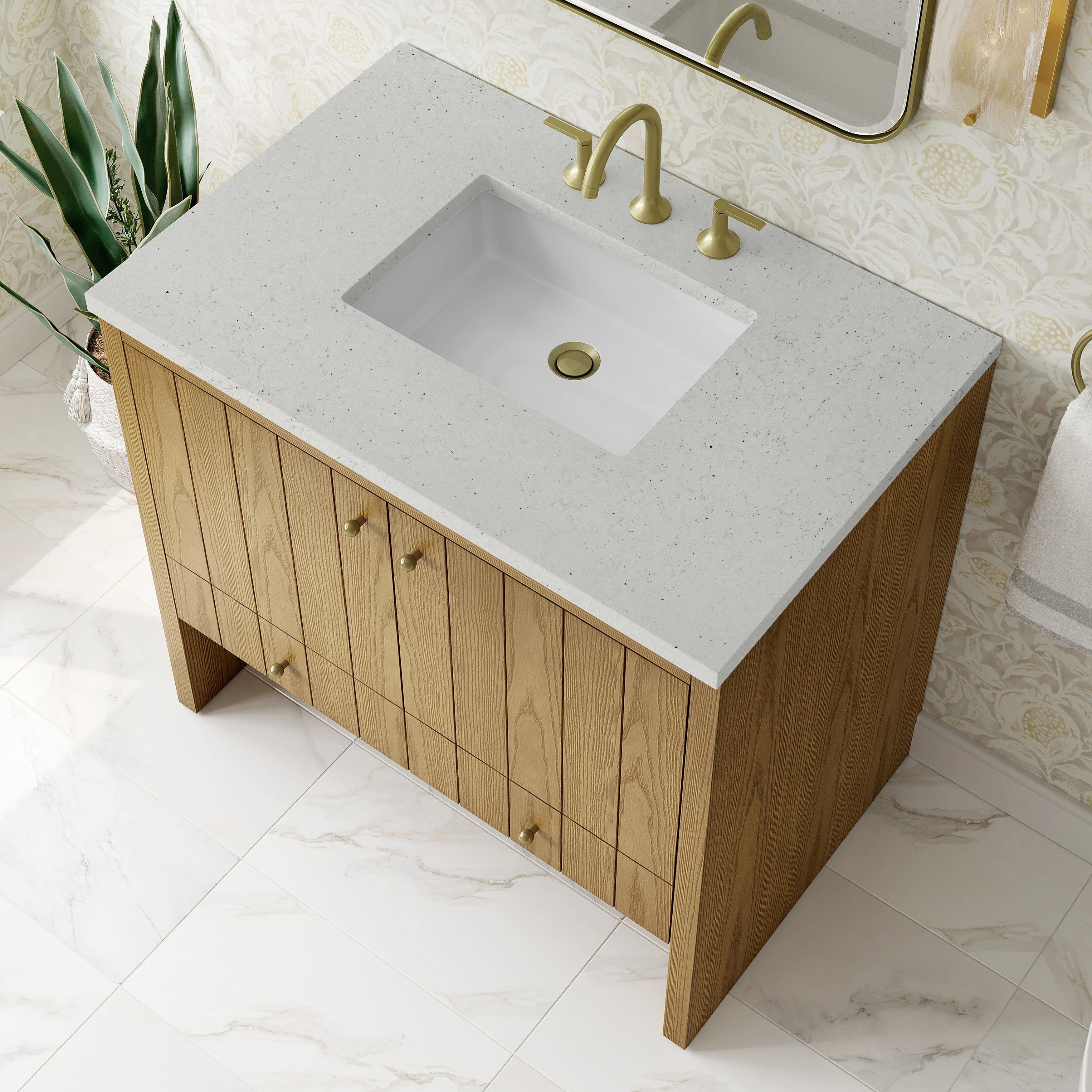 Hudson 36" Single Vanity, Light Natural Oak w/ 3 CM Lime Delight Top
