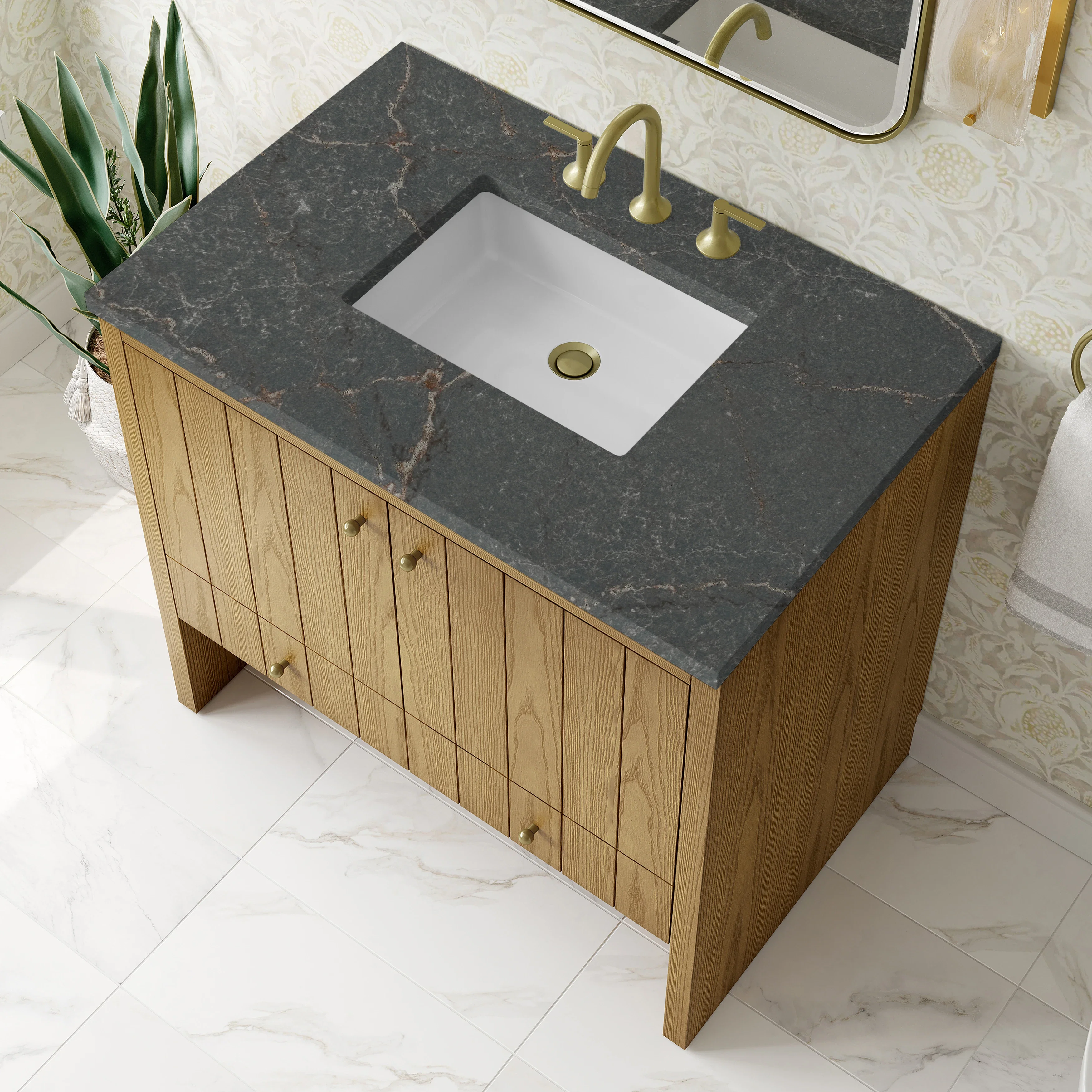 Hudson 36" Single Vanity, Light Natural Oak w/ 3 CM Parisien Bleu Top