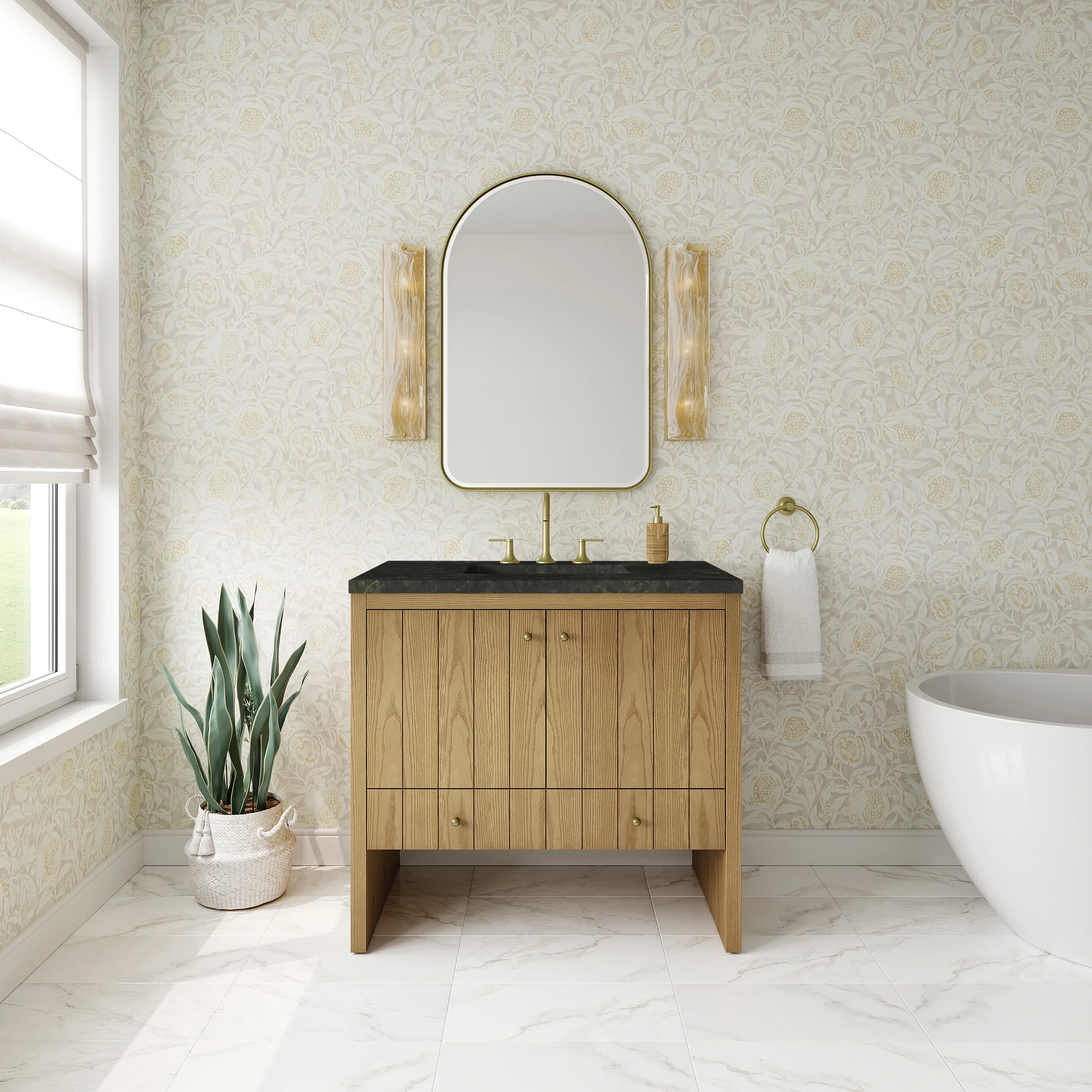 Hudson 36" Single Vanity, Light Natural Oak, w/ 3 CM Phantome Eclos Top