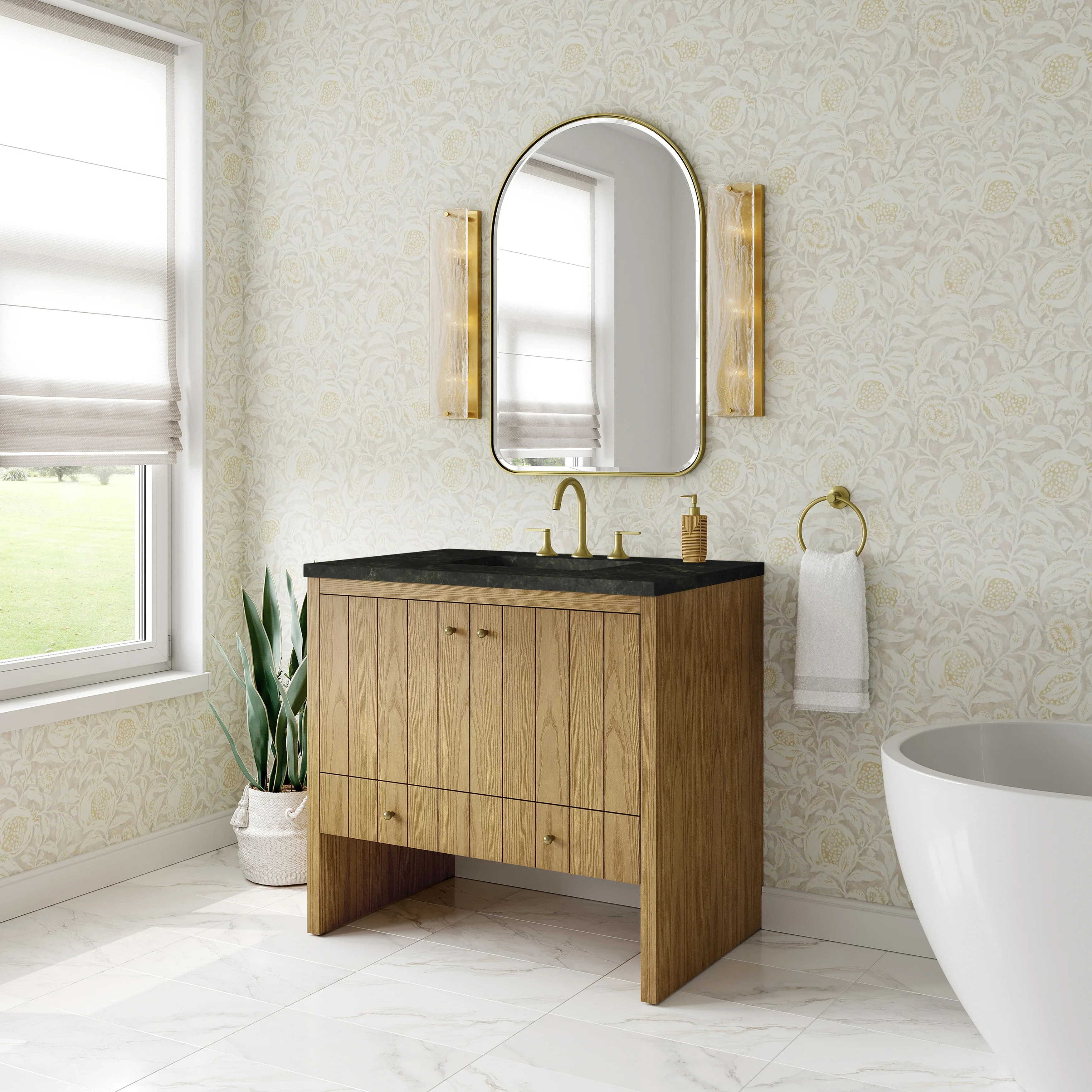 Hudson 36" Single Vanity, Light Natural Oak, w/ 3 CM Phantome Eclos Top