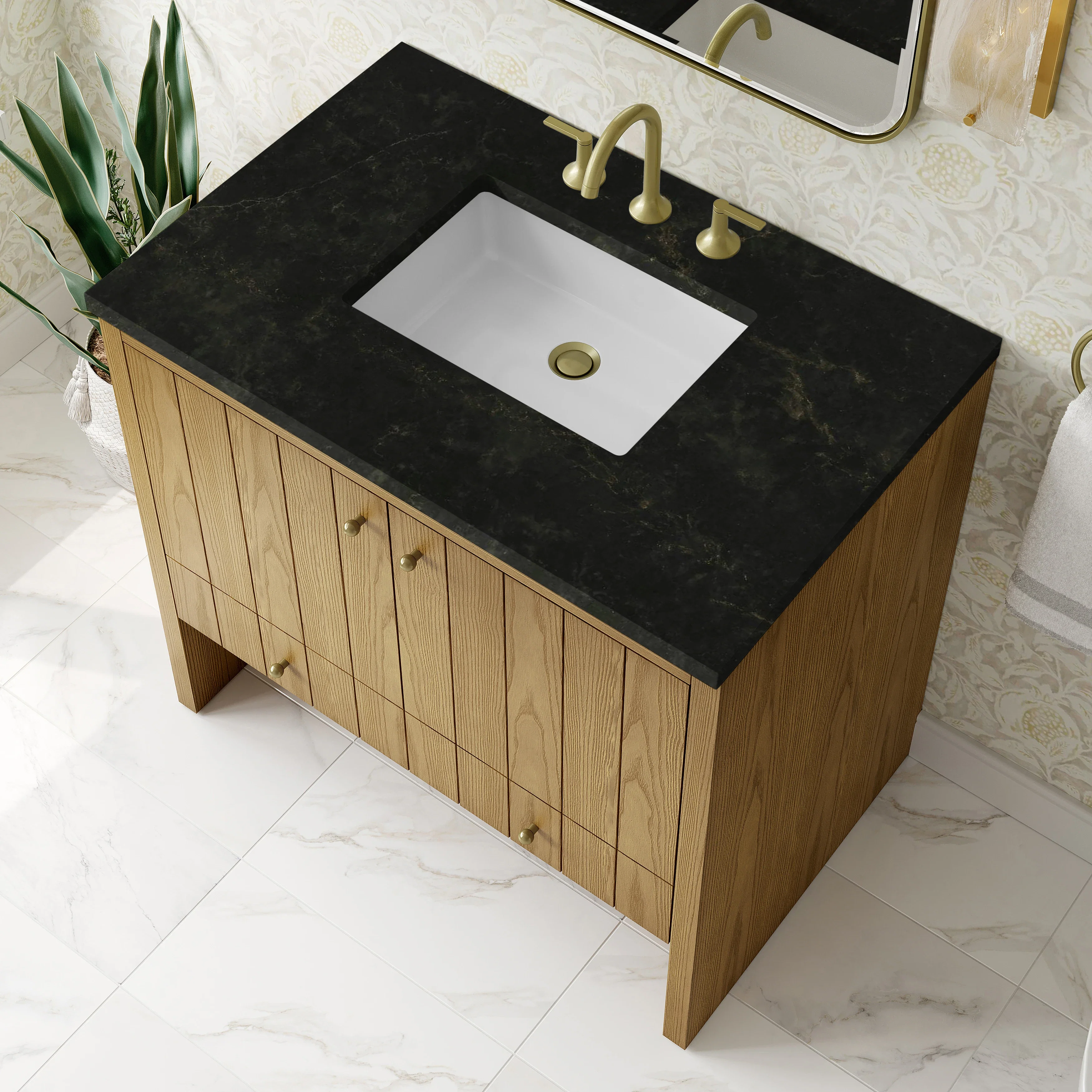 Hudson 36" Single Vanity, Light Natural Oak, w/ 3 CM Phantome Eclos Top