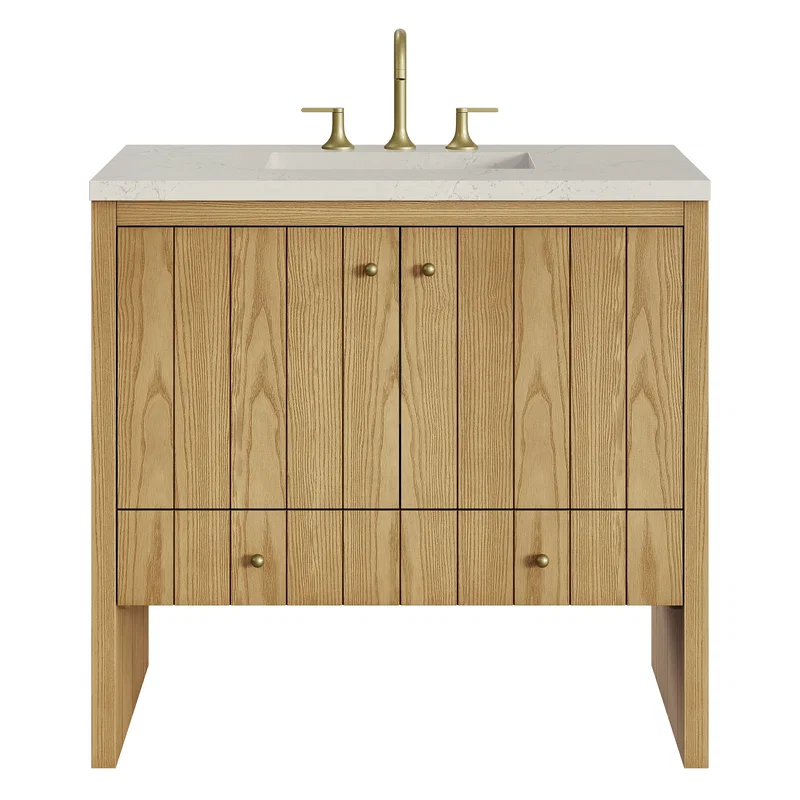 Hudson 36" Single Vanity, Light Natural Oak, w/ 3 CM Siberian Silestone Top