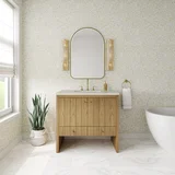 Hudson 36" Single Vanity, Light Natural Oak, w/ 3 CM Siberian Silestone Top