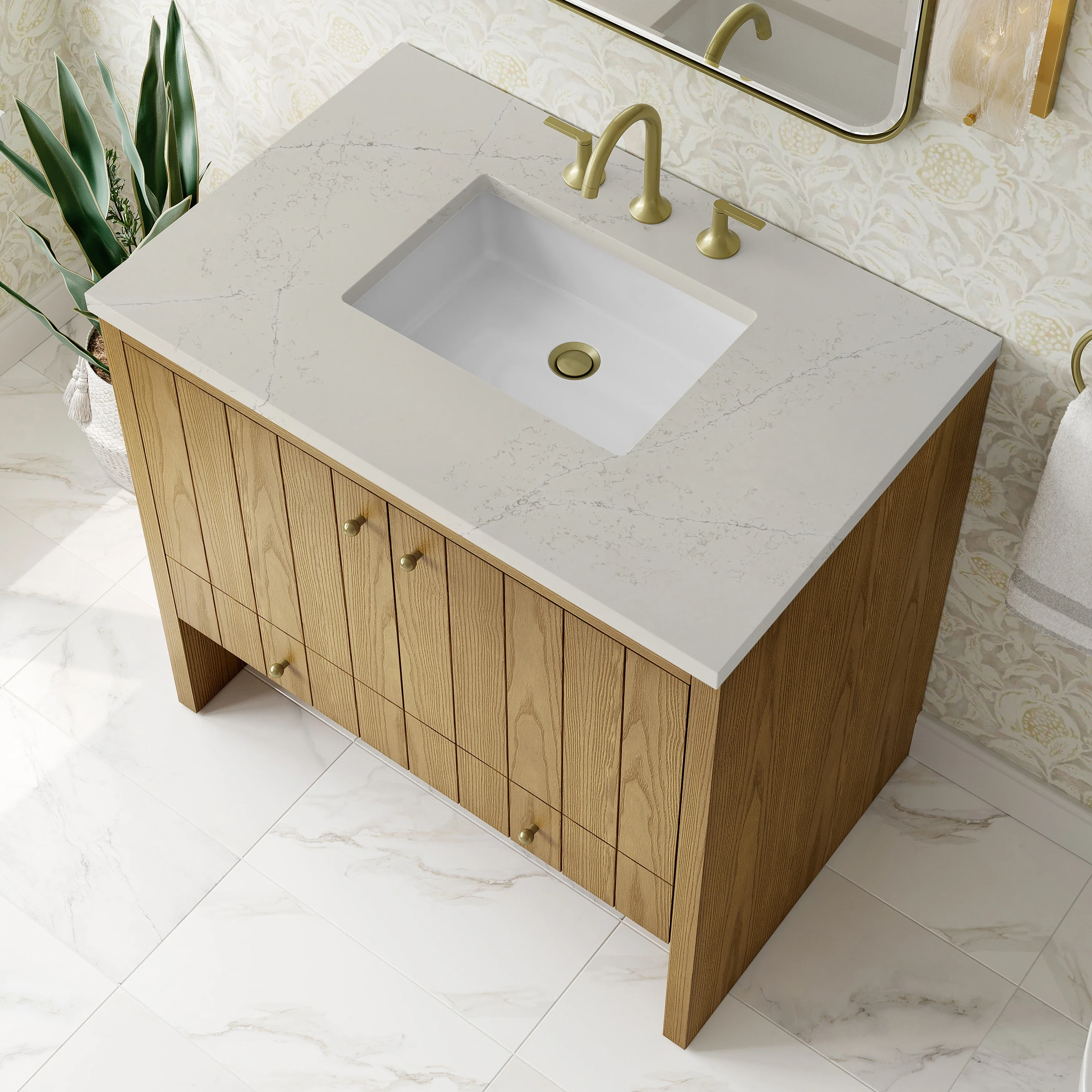 Hudson 36" Single Vanity, Light Natural Oak, w/ 3 CM Siberian Silestone Top