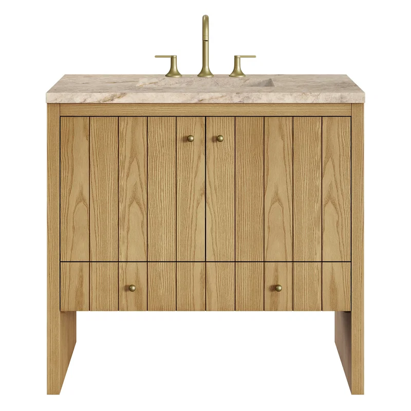 Hudson 36" Single Vanity, Light Natural Oak, w/ 3 CM Tajnar Eclos Top