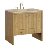 Hudson 36" Single Vanity, Light Natural Oak, w/ 3 CM Tajnar Eclos Top