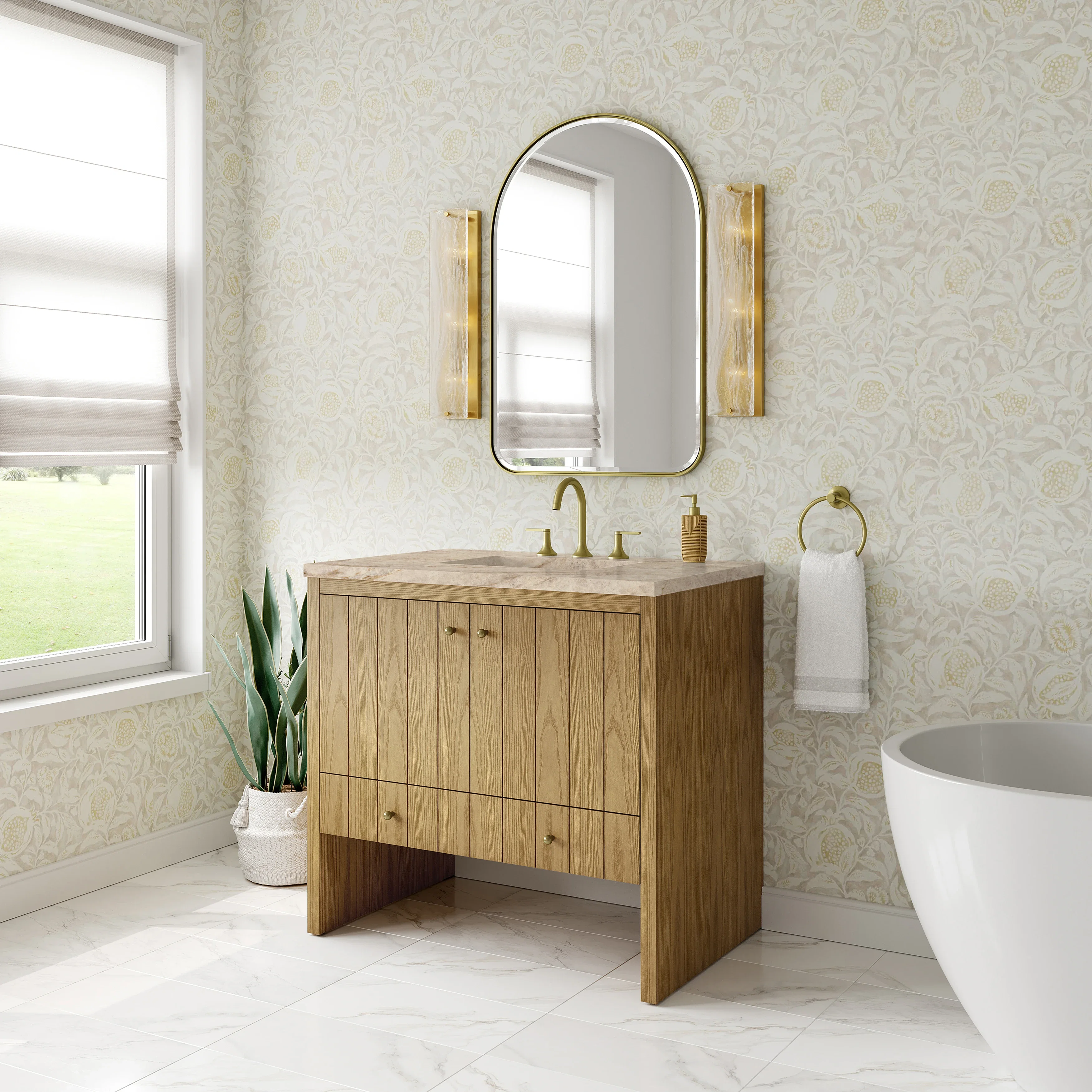 Hudson 36" Single Vanity, Light Natural Oak, w/ 3 CM Tajnar Eclos Top