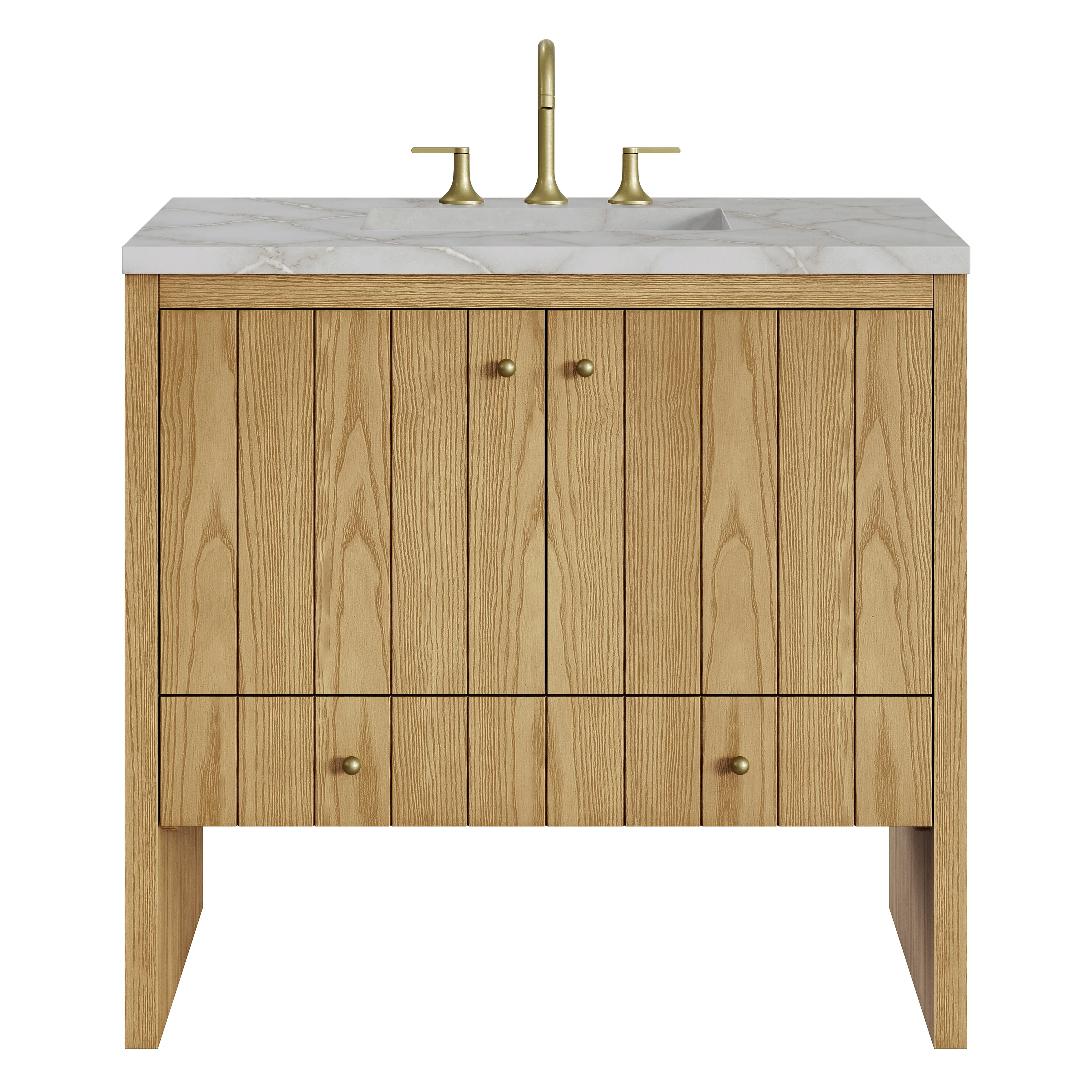 Hudson 36" Single Vanity, Light Natural Oak w/ 3 CM Victorian Silver Top