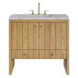 Hudson 36" Single Vanity, Light Natural Oak w/ 3 CM Victorian Silver Top