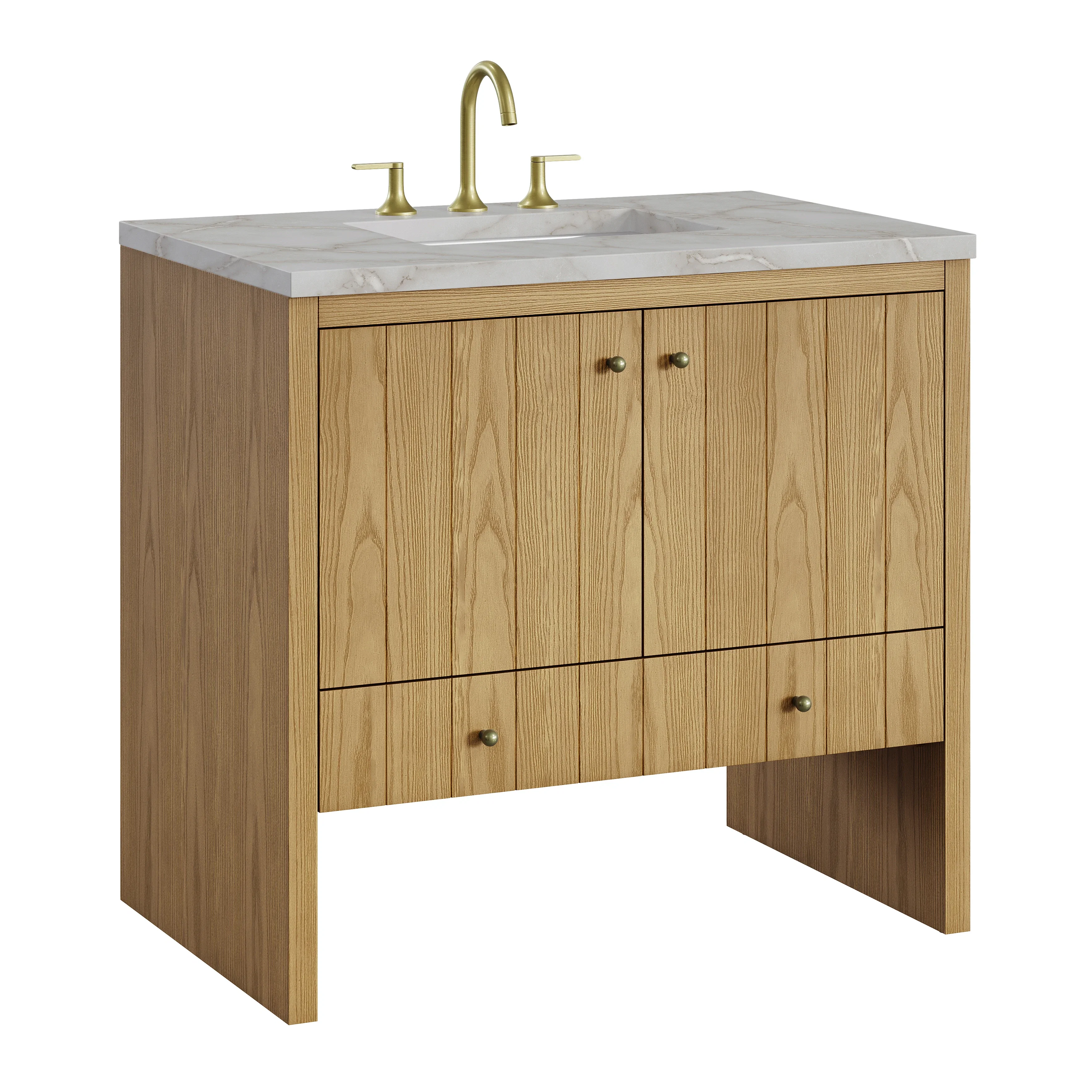 Hudson 36" Single Vanity, Light Natural Oak w/ 3 CM Victorian Silver Top