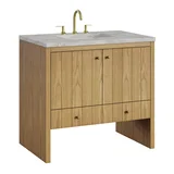 Hudson 36" Single Vanity, Light Natural Oak w/ 3 CM Victorian Silver Top