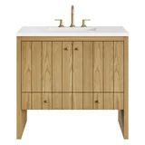 Hudson 36" Single Vanity, Light Natural Oak w/ 3 CM White Zeus Top