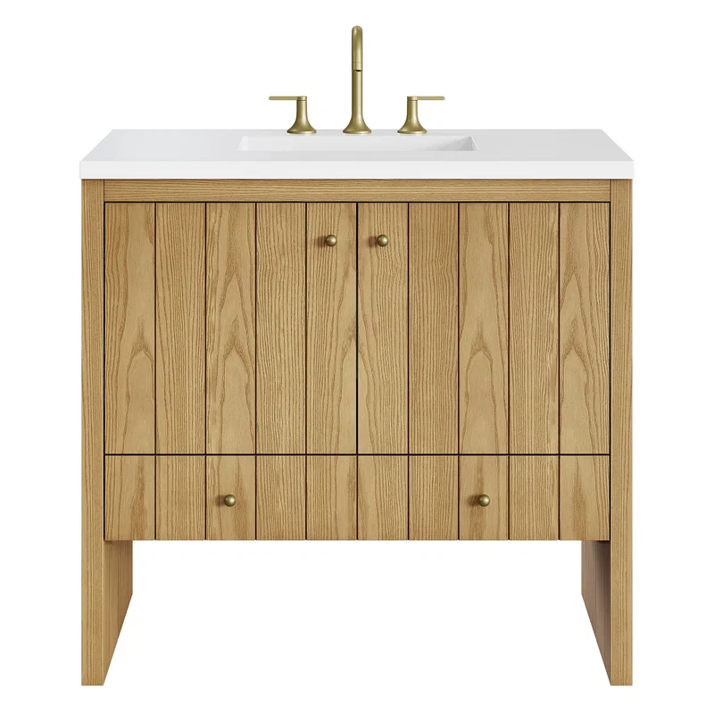 Hudson 36" Single Vanity, Light Natural Oak w/ 3 CM White Zeus Top