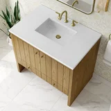 Hudson 36" Single Vanity, Light Natural Oak w/ 3 CM White Zeus Top