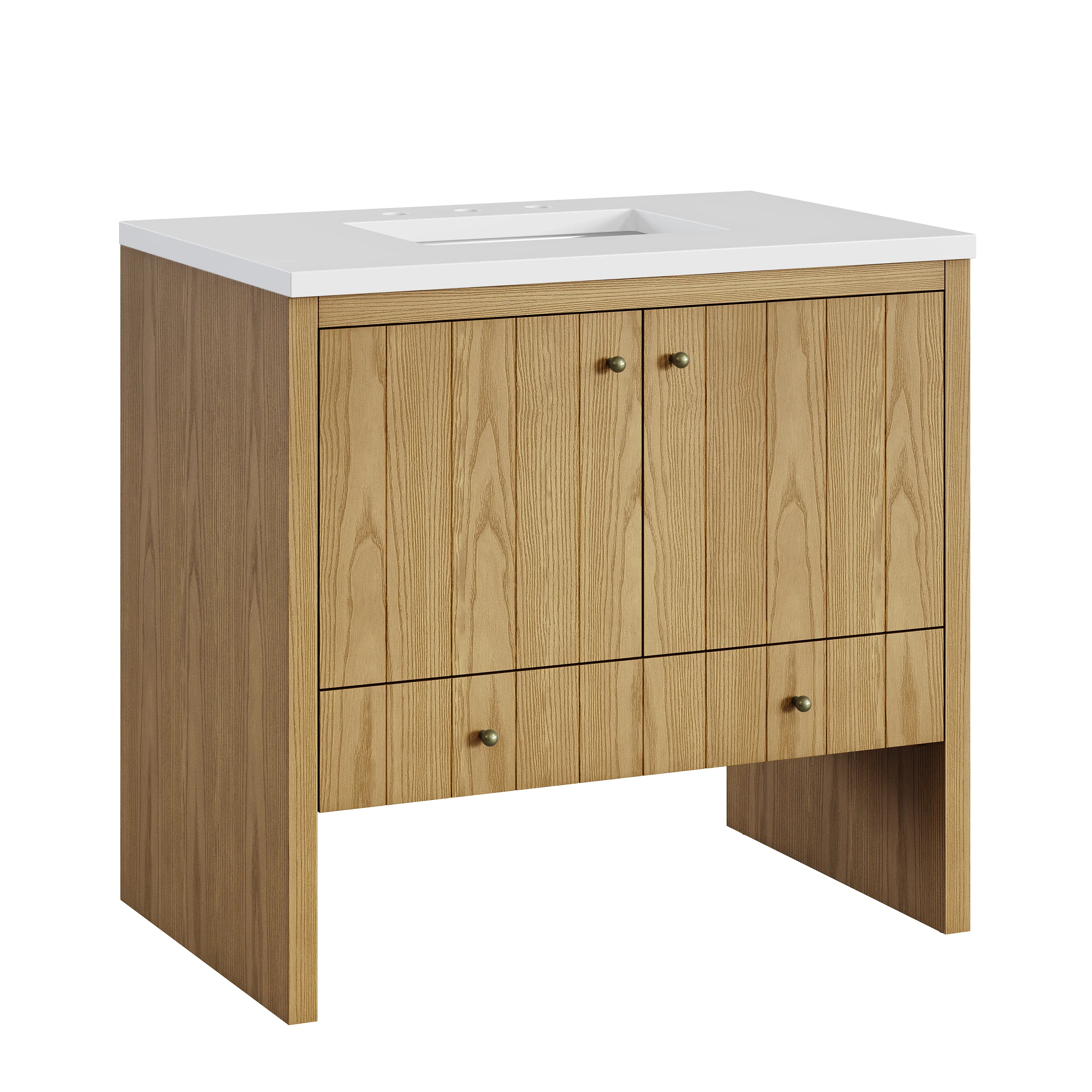 Hudson 36" Single Vanity, Light Natural Oak w/ 3 CM White Zeus Top