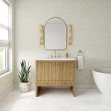 Hudson 36" Single Vanity, Light Natural Oak w/ 3 CM White Zeus Top